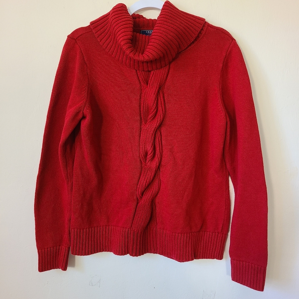 Chaps Cable Knit Red Sweater 100% Cotton Chunky Knit Turtleneck Womens XL